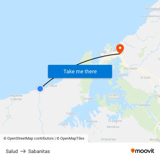 Salud to Sabanitas map