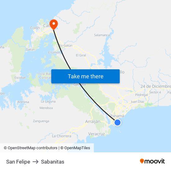 San Felipe to Sabanitas map