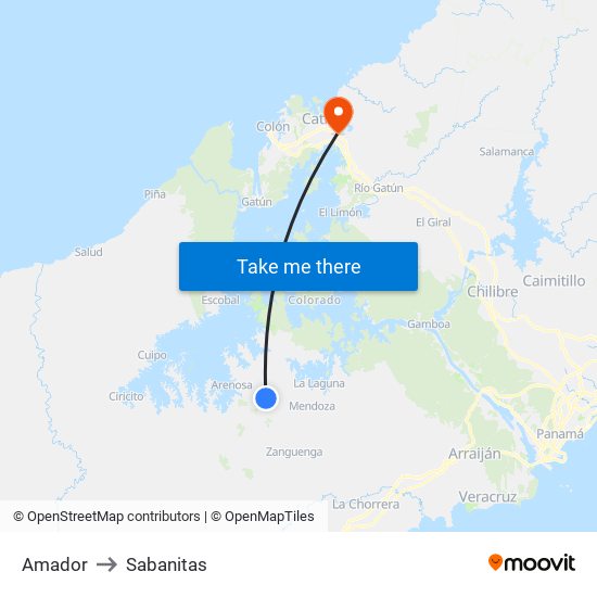 Amador to Sabanitas map