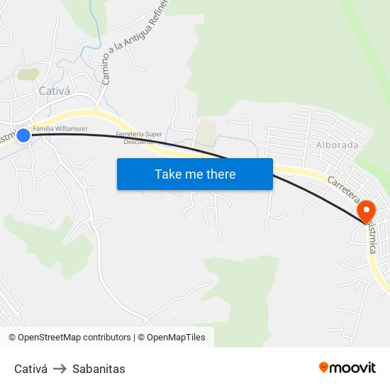 Cativá to Sabanitas map