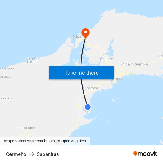 Cermeño to Sabanitas map