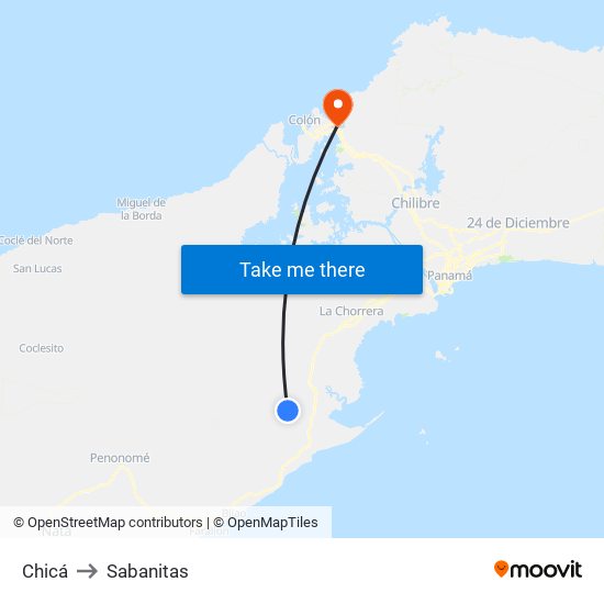 Chicá to Sabanitas map