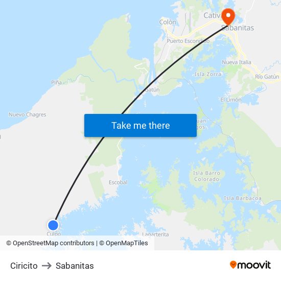 Ciricito to Sabanitas map