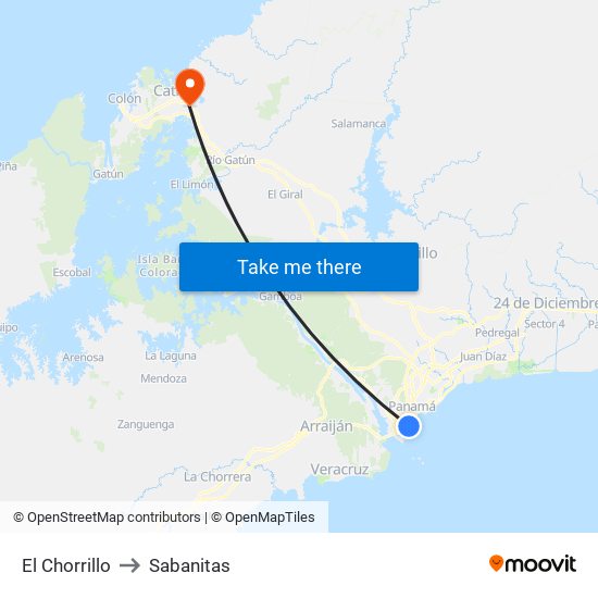 El Chorrillo to Sabanitas map