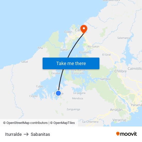 Iturralde to Sabanitas map