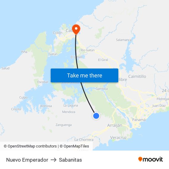 Nuevo Emperador to Sabanitas map