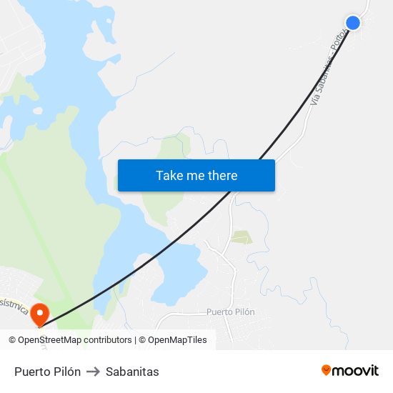 Puerto Pilón to Sabanitas map