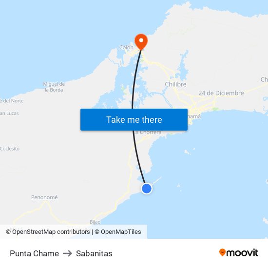 Punta Chame to Sabanitas map