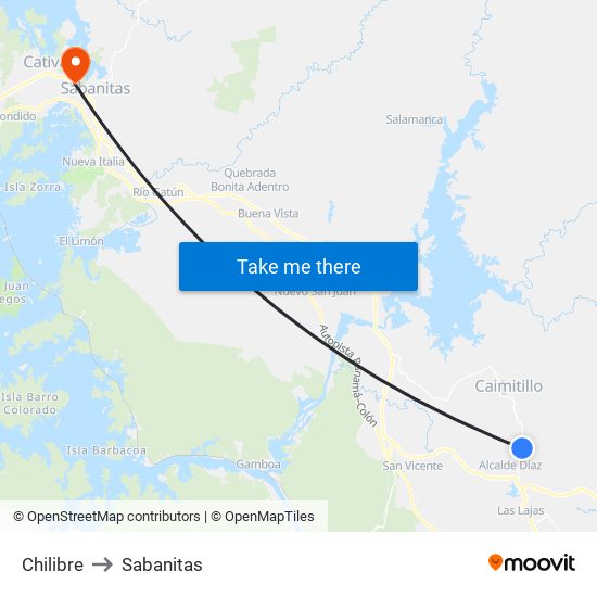 Chilibre to Sabanitas map