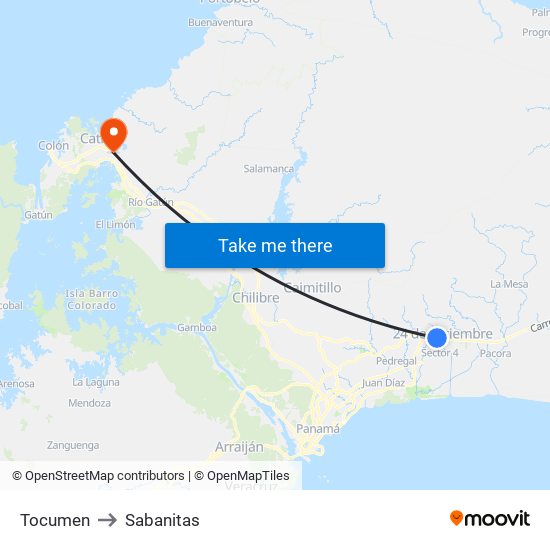 Tocumen to Sabanitas map