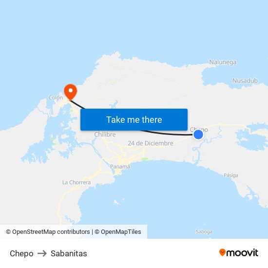 Chepo to Sabanitas map