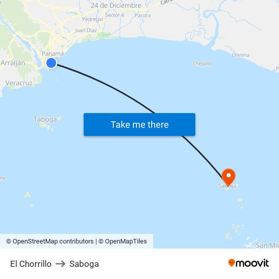 El Chorrillo to Saboga map