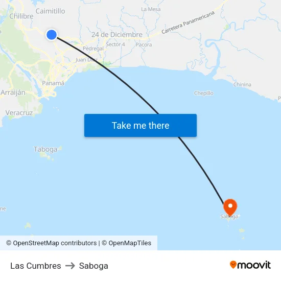Las Cumbres to Saboga map