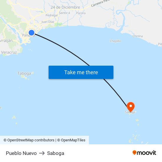 Pueblo Nuevo to Saboga map