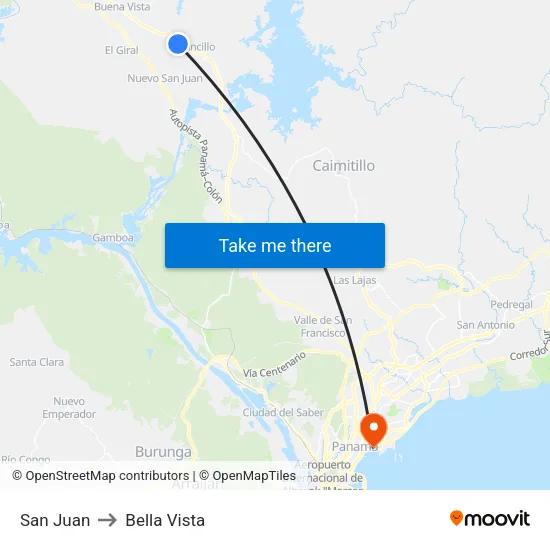 San Juan to Bella Vista map