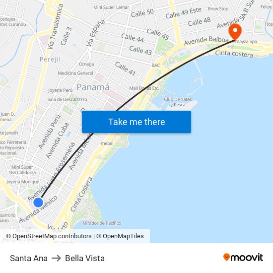 Santa Ana to Bella Vista map