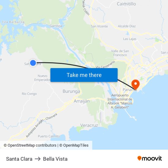 Santa Clara to Bella Vista map