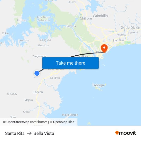 Santa Rita to Bella Vista map