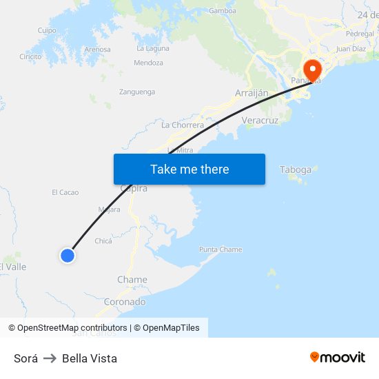 Sorá to Bella Vista map