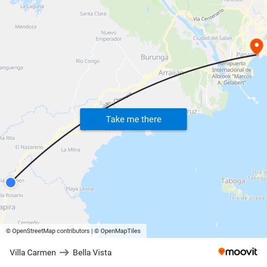 Villa Carmen to Bella Vista map