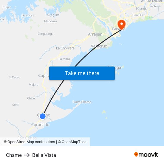 Chame to Bella Vista map