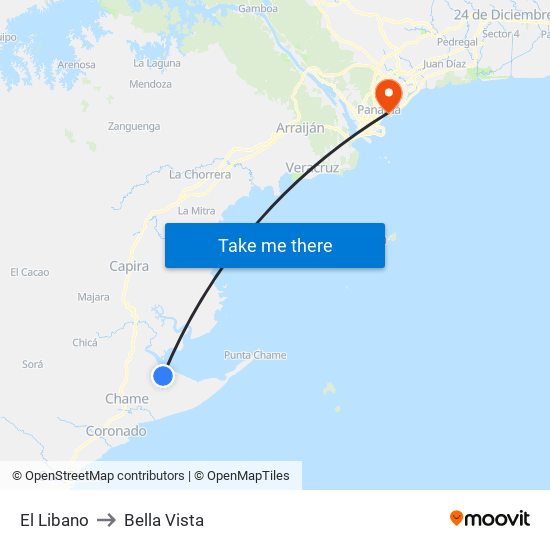 El Libano to Bella Vista map