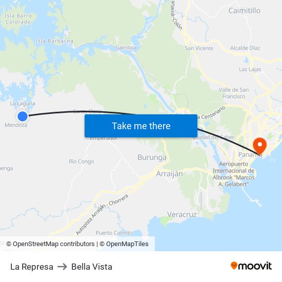 La Represa to Bella Vista map