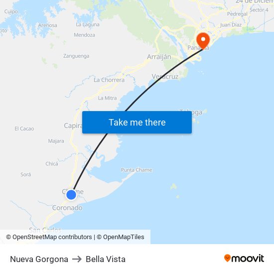 Nueva Gorgona to Bella Vista map