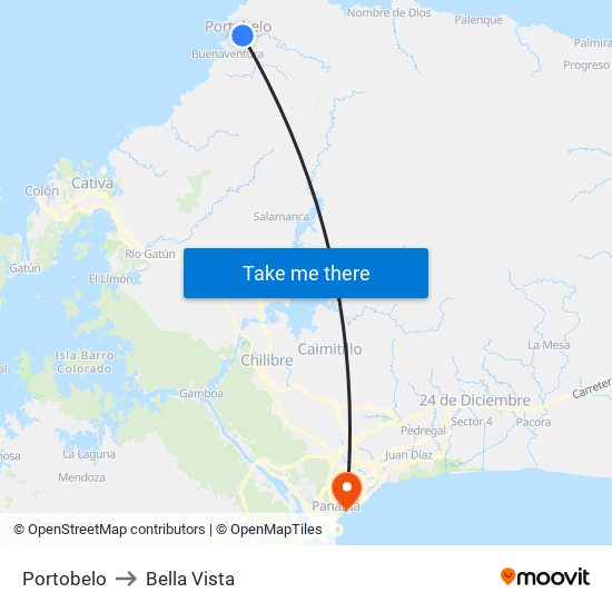 Portobelo to Bella Vista map