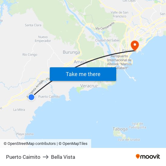 Puerto Caimito to Bella Vista map