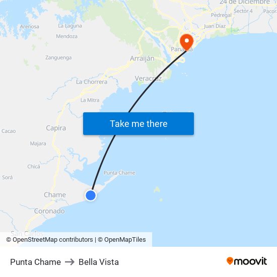 Punta Chame to Bella Vista map