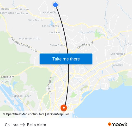 Chilibre to Bella Vista map