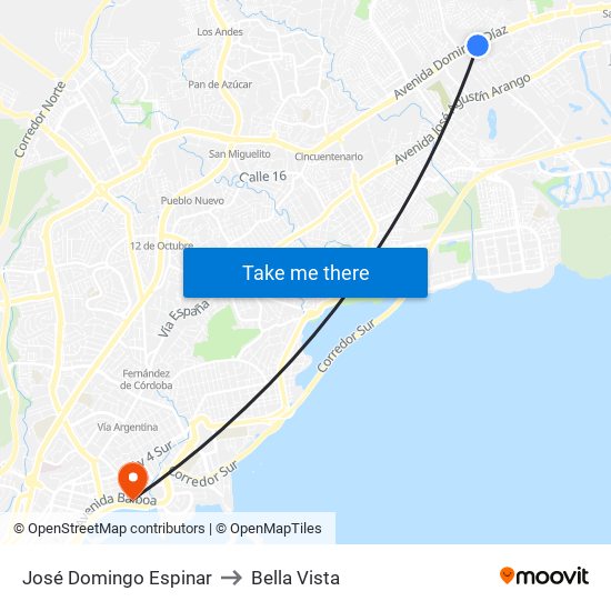 José Domingo Espinar to Bella Vista map