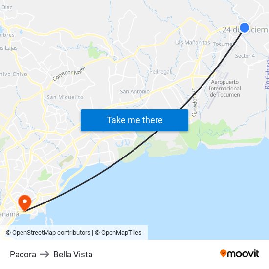 Pacora to Bella Vista map