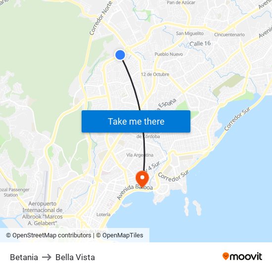 Betania to Bella Vista map