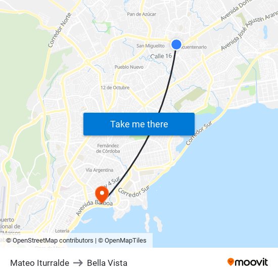 Mateo Iturralde to Bella Vista map