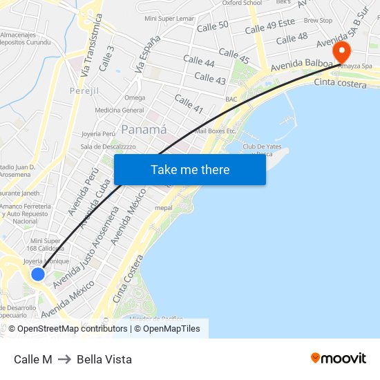 Calle M to Bella Vista map