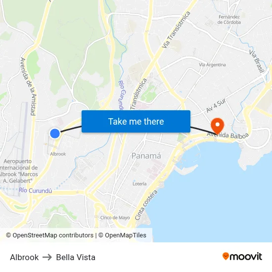 Albrook to Bella Vista map
