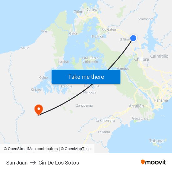 San Juan to Cirí De Los Sotos map