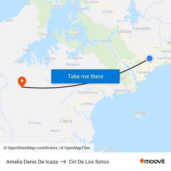 Amelia Denis De Icaza to Cirí De Los Sotos map