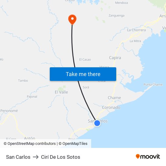 San Carlos to Cirí De Los Sotos map