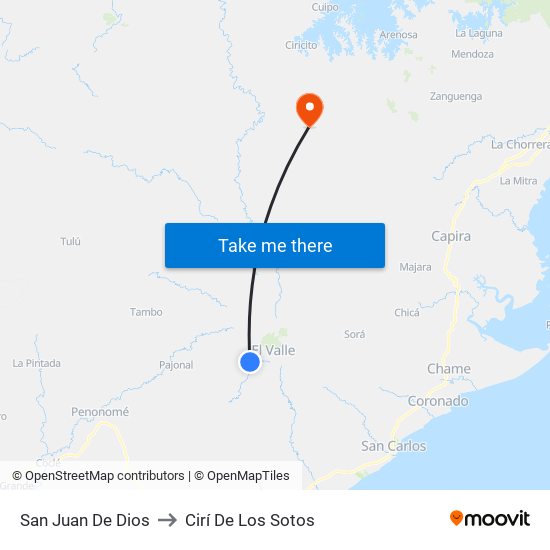 San Juan De Dios to Cirí De Los Sotos map