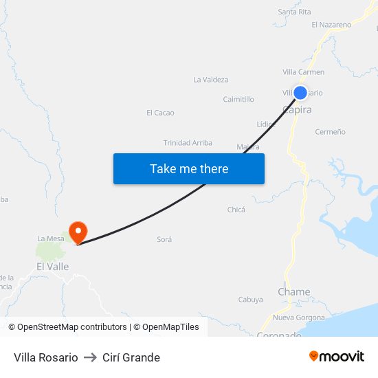 Villa Rosario to Cirí Grande map