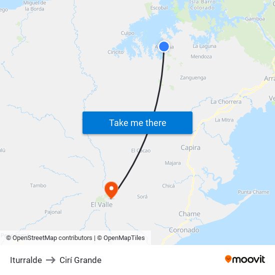 Iturralde to Cirí Grande map
