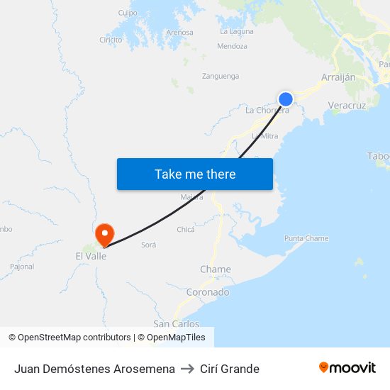 Juan Demóstenes Arosemena to Cirí Grande map