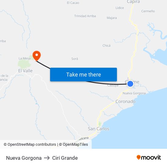 Nueva Gorgona to Cirí Grande map