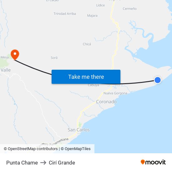 Punta Chame to Cirí Grande map