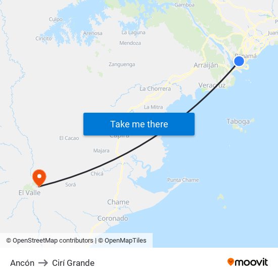Ancón to Cirí Grande map