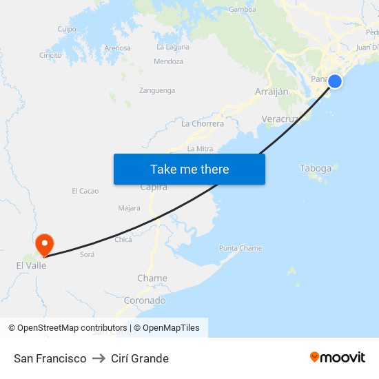 San Francisco to Cirí Grande map