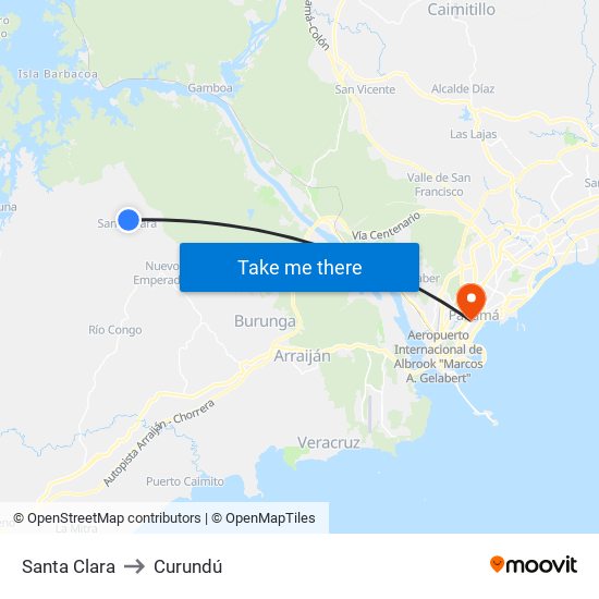 Santa Clara to Curundú map